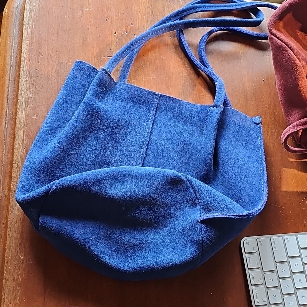 Blue Suede Bag From Portland Leather, Nwot - Picture 2 of 3